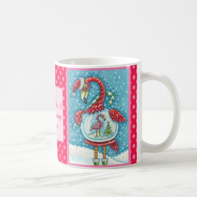 CANECA DE CAFÉ PINK FLAMINGO, NATAL BRANCO NEVE GLOBO MUG (Direita)