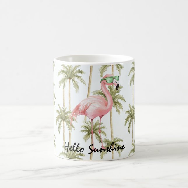 Caneca De Café Pink Flamingo Palm Trees (Centro)