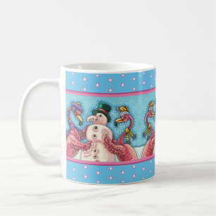 CANECA DE CAFÉ PINK FLAMINGOS FAZEM NEVE, AVES DE NATAL ENGRAÇADO