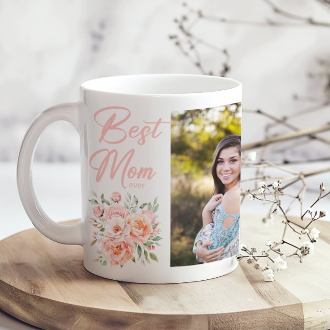 Caneca De Café Pink Floral Best Mom Ever Add Photo Coffee Mug (Criador carregado)