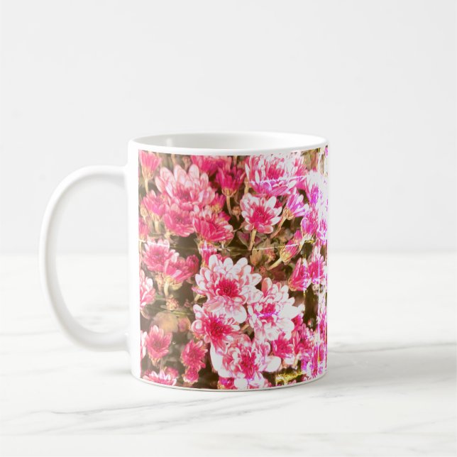 Caneca De Café Pink Floral Bloom Pattern – Soft Botanical Design (Esquerda)