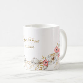 Caneca De Café Pink Floral Golden Peach Modern Wedding Gift