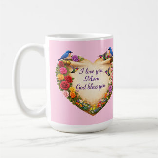 Caneca De Café Pink Floral Heart Mug I Love You Mom God Bless 