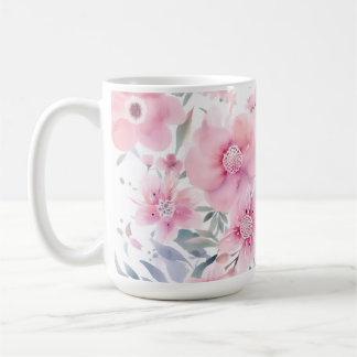 Caneca De Café Pink Floral Watercolor