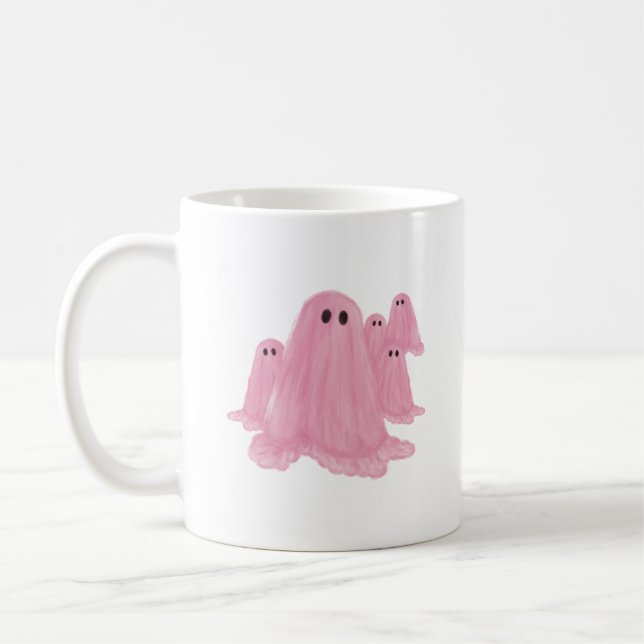 Caneca De Café Pink Ghost Halloween Coffee Mug (Esquerda)