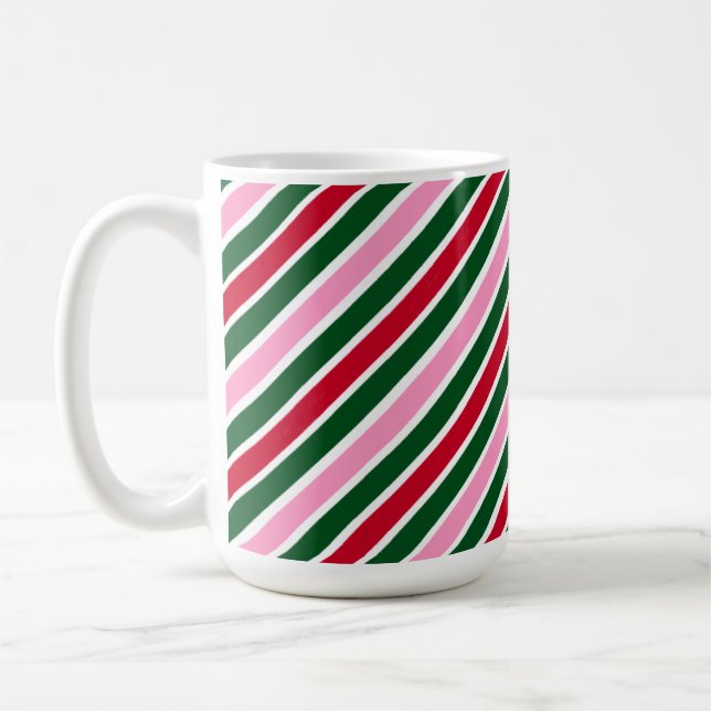 Caneca De Café  Pink Green and Red Christmas Candy Cane Stripes  (Esquerda)