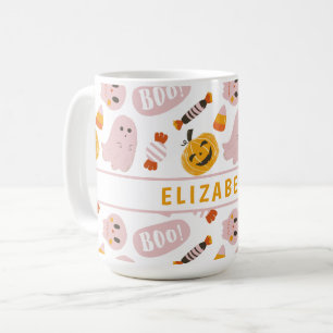 Caneca De Café Pink Halloween Pattern Personalised Mug