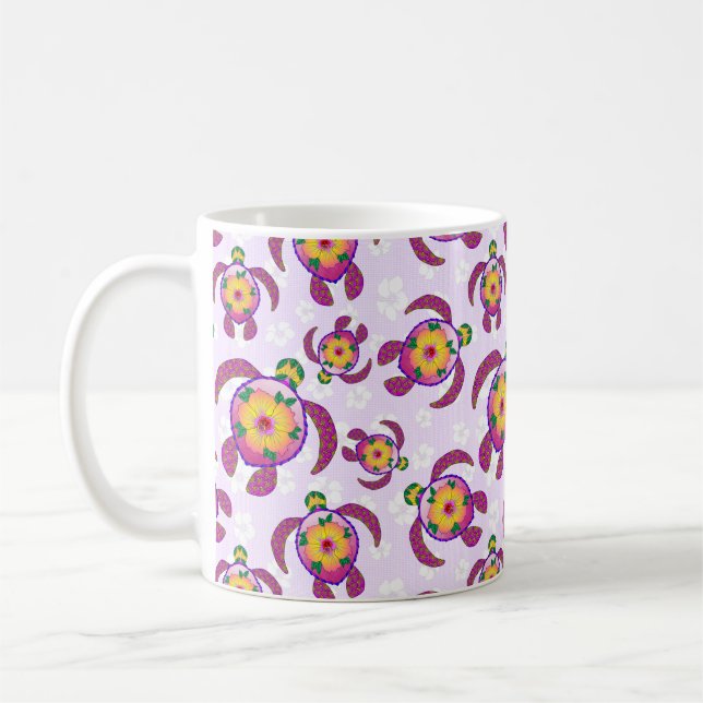 Caneca De Café Pink Honu Turtles Hibiscus Flowers (Esquerda)