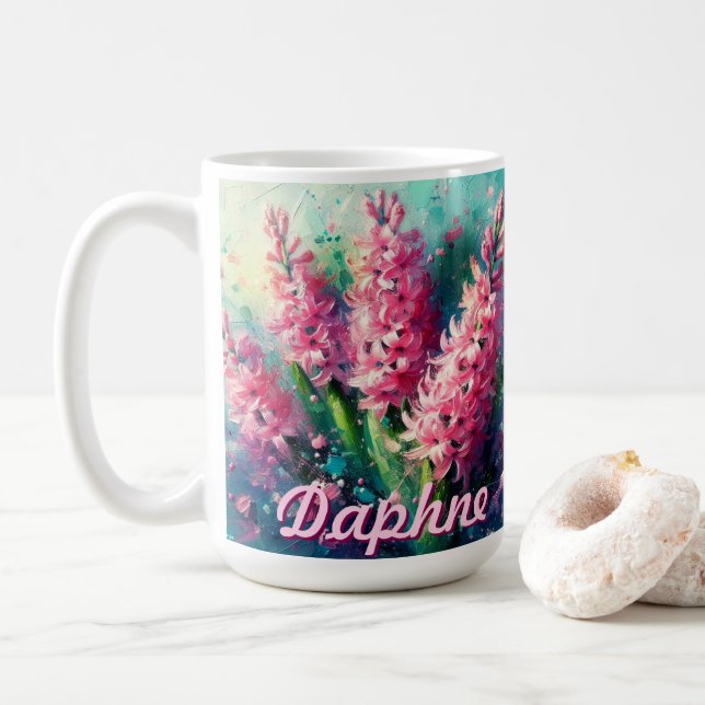 Caneca De Café Pink Hyacinths Hyacinth Floral Personalized (Com Donut)