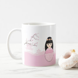 Caneca De Café Pink Kokeshi Doll Design