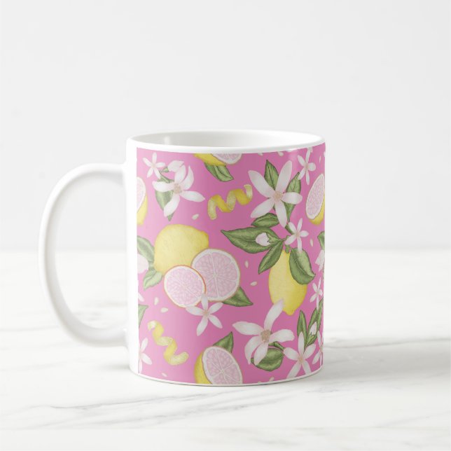 Caneca De Café Pink Lemon Floral Citrus Coffee Mug (Esquerda)