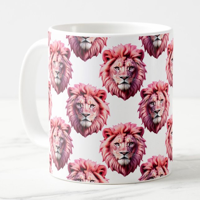 Caneca De Café Pink Lion Head Animal Pattern Design White  (Criador carregado)
