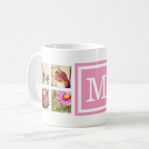 Caneca De Café Pink Monograma Instagram Colagem de Fotos
