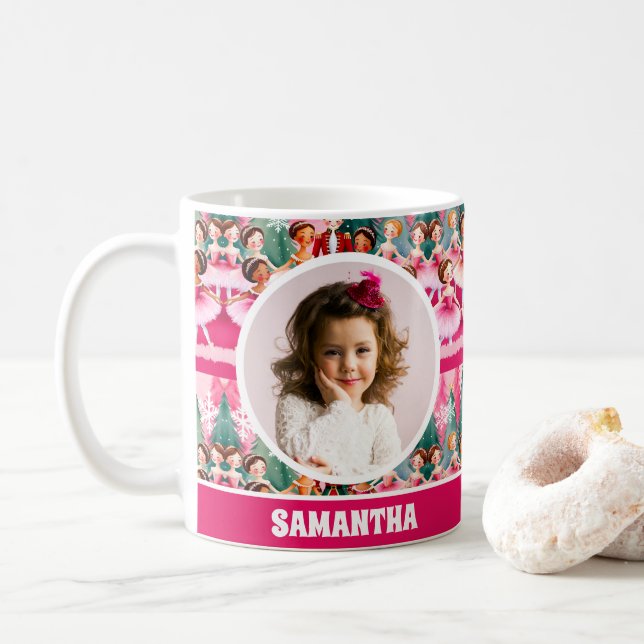 Caneca De Café Pink Natal Nutcracker Ballerina Kids Photo Mug (Com Donut)