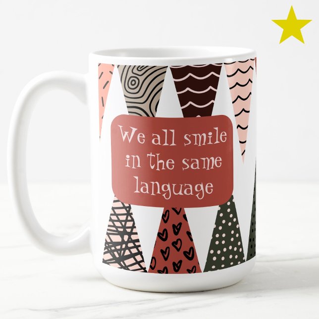 Caneca De Café Pink Patchwork Flag Doodle Patterns Love Phrase  (Criador carregado)