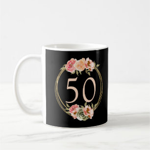 Caneca De Café Pink Peach Watercolor Floral Wreath 50th Birthday