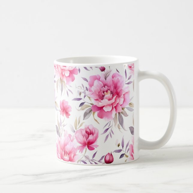 Caneca De Café Pink Peony Floral (Direita)