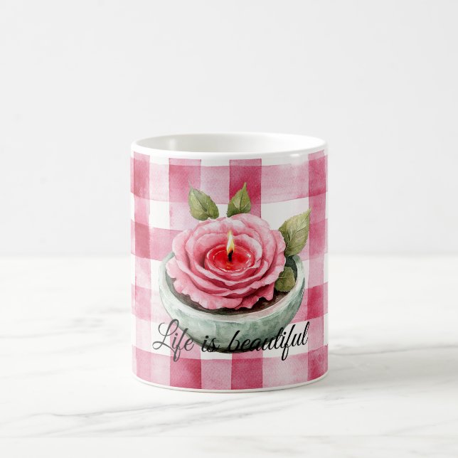 Caneca De Café  Pink Rose Candle Plaid  (Centro)