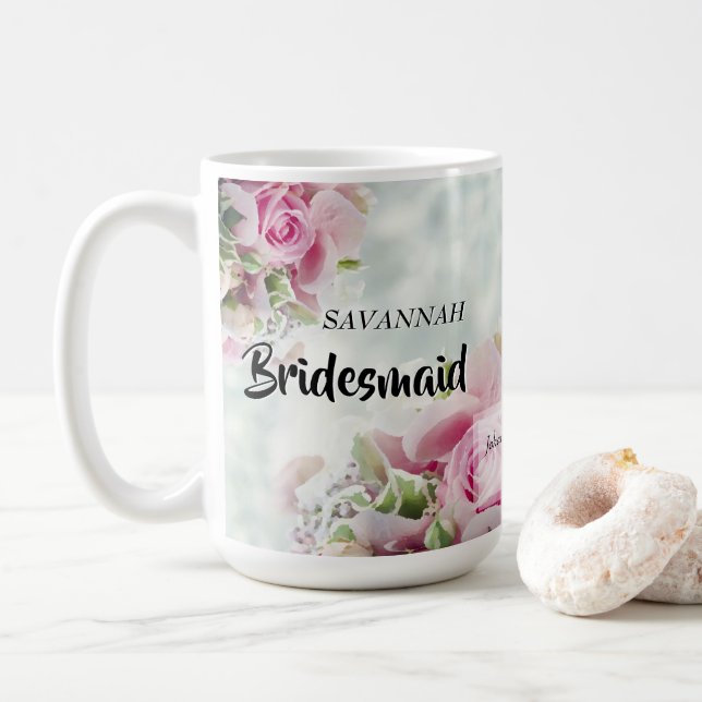 Caneca De Café Pink Roses Floral Bridesmaid Wedding Favor (Com Donut)