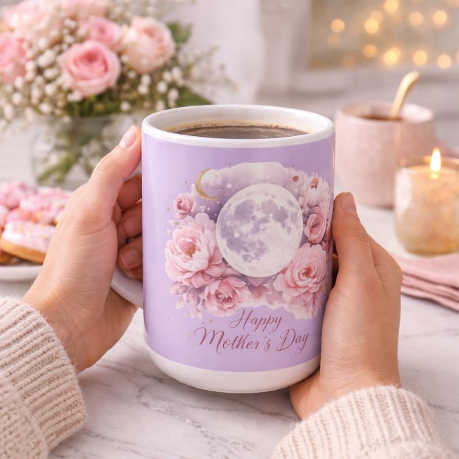 Caneca De Café Pink Roses Lavender Moon Mug, Mother's Day Gift  (Criador carregado)