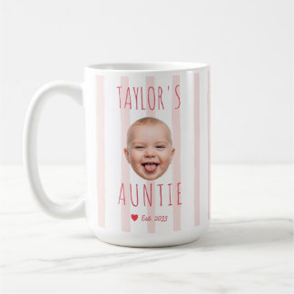 Caneca De Café Pink Stripes Custom Photo & Name Baby Face Auntie