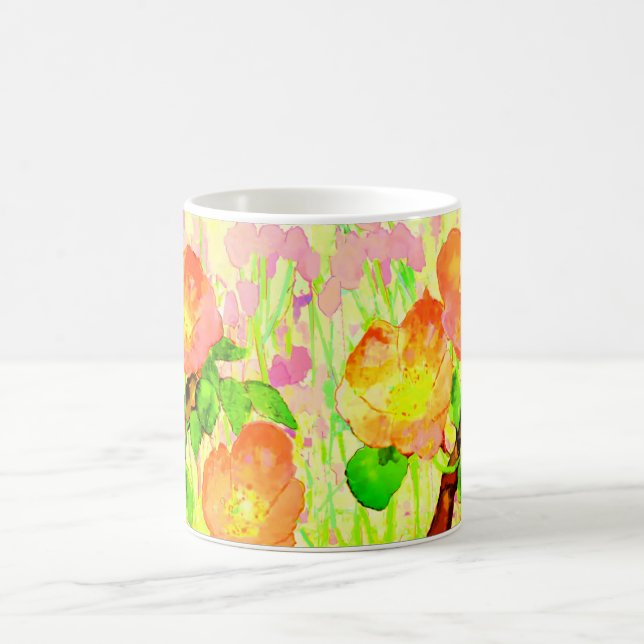 Caneca De Café Pink Sweet Briar Flowers Leaves Branch (Centro)