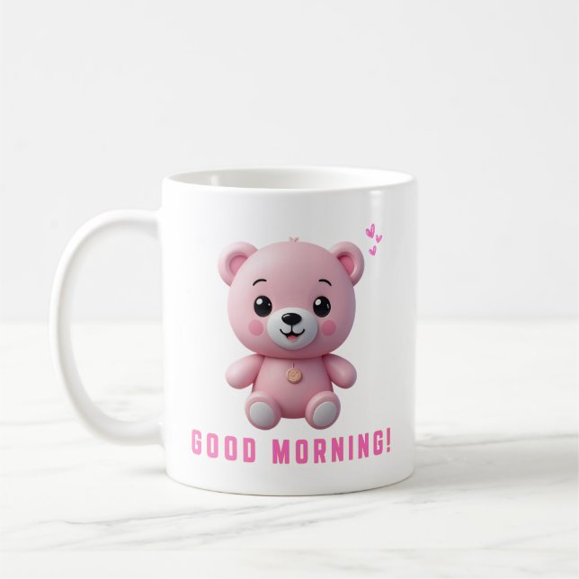 Caneca De Café Pink Teddy Bear Boa Manhã | Presente bonito para K (Esquerda)