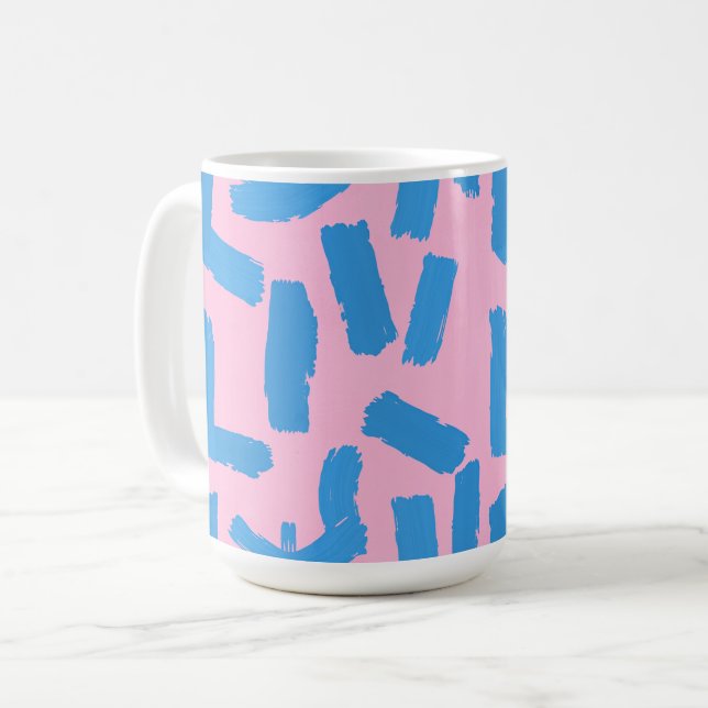Caneca De Café Pink with Blue Brushstroke Pattern (Frente Esquerda)