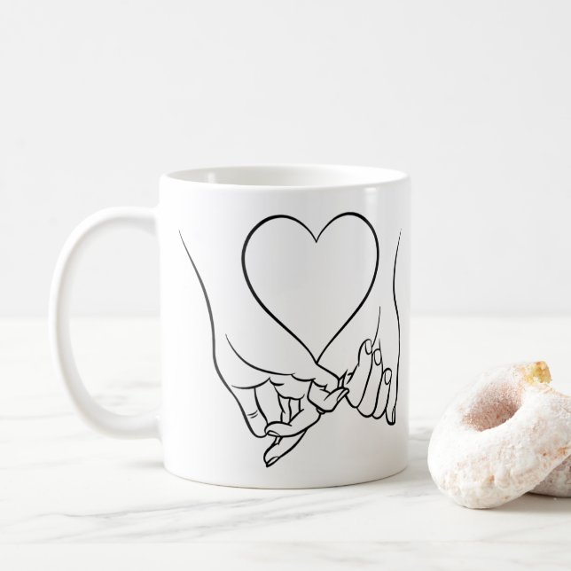 Caneca De Café Pinky Swear & Heart Line Art Design (Com Donut)