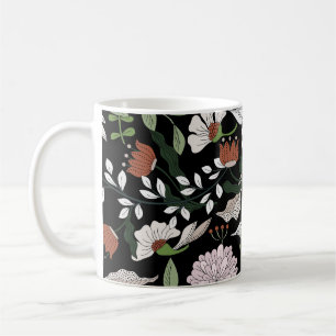 Caneca De Café Pintadas Mãos Antigas Flores De Engrenagem