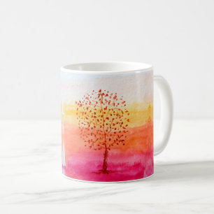 Caneca De Café Pintado com a Mão de Aquarela do Sunset de Árvore