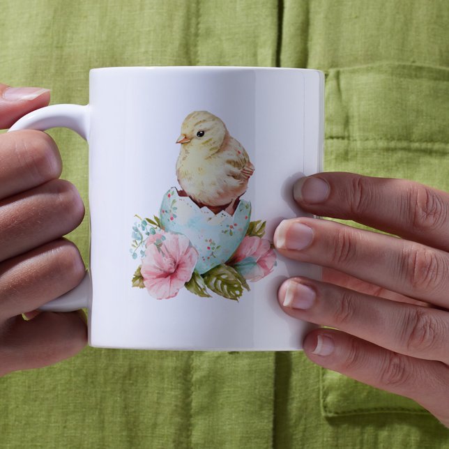 Caneca De Café Pintinho de aquarela e Páscoa de ovo (Happy Easter Watercolor Chick and Egg Easter Mug
)