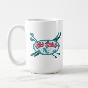 Caneca De Café Pintinho de Esqui Montanhas de inverno Esfregões