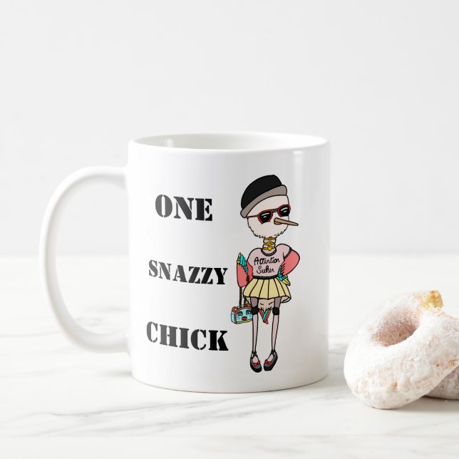 Caneca De Café Pintinho Engraçado, Rosa Menino Bird One Snazzy (Com Donut)