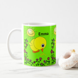 Caneca De Café Pintinhos Amarelos Verdes