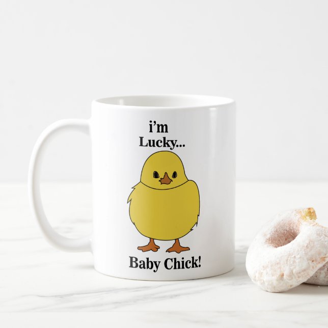 Caneca De Café Pintinhos, sou Pintinho de Bebê Sortudo (Com Donut)