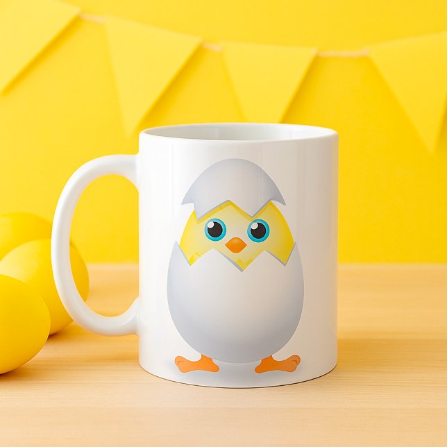Caneca De Café Pinto de Galinha Amarela Eclodindo na Casca do Ovo (Criador carregado)