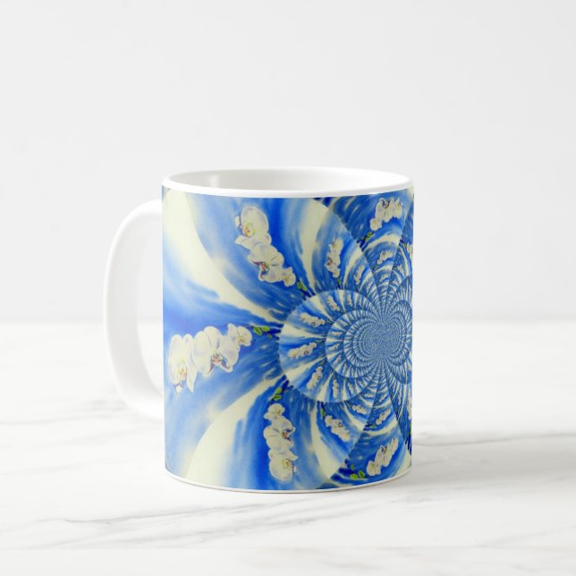 Caneca De Café Pintor branco de orquídea elegante (Frente Esquerda)