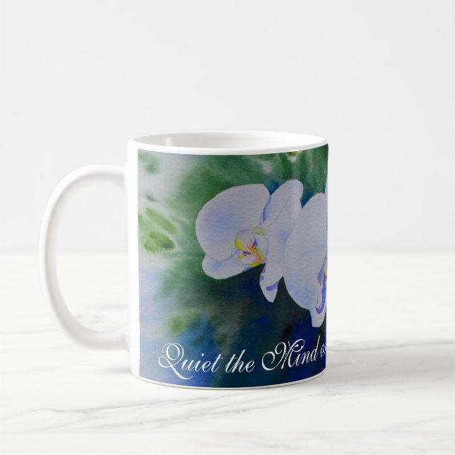 Caneca De Café Pintor branco de orquídeas aquáticas, verde (Esquerda)