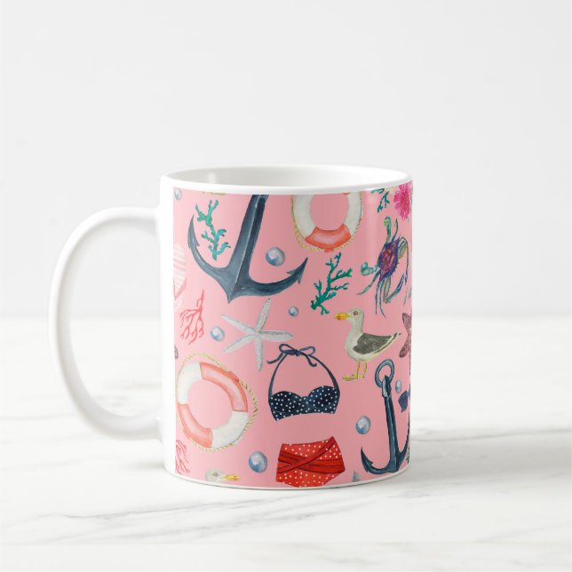 Caneca De Café Pintor de aquarelas com padrão uniforme com âncora (Esquerda)