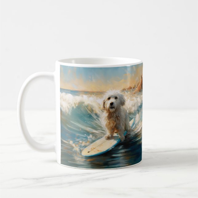 Caneca De Café Pintor De Surfe De Praia De Coton De Tulear (Esquerda)