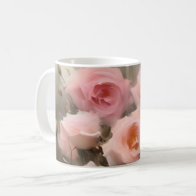 Caneca De Café pintura a aquarela de rosas rosa bonito (Frente Esquerda)
