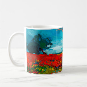 Caneca De Café pintura a óleo de campos de flores na canvas. Cou
