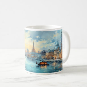 Caneca De Café Pintura a Óleo de Cidade e Rio