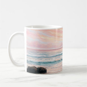Caneca De Café pintura a óleo do lindo pôr do sol roxo sobre o o