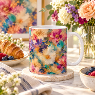 Caneca De Café Pintura a Óleo Floral Abstrata Impressionista Vibr