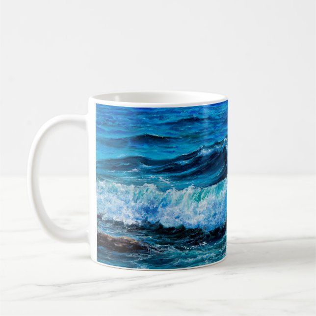 Caneca De Café Pintura a óleo mostrando ondas no oceano ou no mar (Esquerda)
