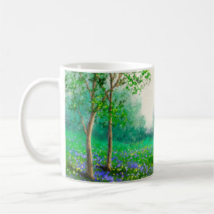 Caneca De Café pintura a óleo paisagístico, floresta.