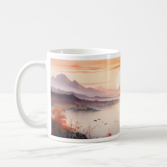 Caneca De Café Pintura a Tinta do Outono Com o Sol (Esquerda)