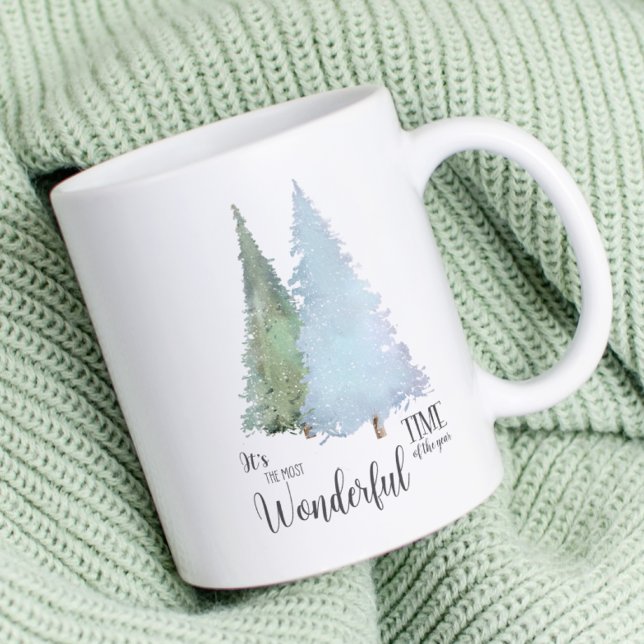 Caneca De Café Pintura aquarela Árvores de pinheiro Natal moderno (Criador carregado)